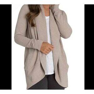 Barefoot Dreams CozyChic Lite Island Cardigan Tan Open Front Sweater XS/S